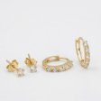 14K Gold Plated 925 Silver Huggie Hoops & Solitaire Studs Earring Set