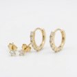 14K Gold Plated 925 Silver Huggie Hoops & Solitaire Studs Earring Set