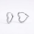 925 Sterling Silver Pavé Zirconia Heart Huggie Hoop Earrings