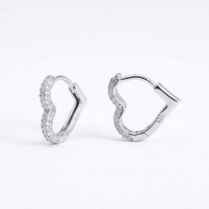 925 Sterling Silver Pavé Zirconia Heart Huggie Hoop Earrings