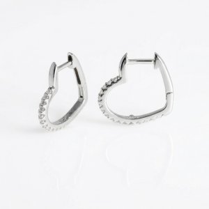 925 Sterling Silver Dainty Half-Pavé Heart Huggie Earrings
