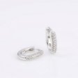 925 Sterling Silver Pave Zirconia Oval Huggie Hoop Earrings