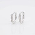 925 Sterling Silver Pave Zirconia Oval Huggie Hoop Earrings