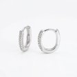 925 Sterling Silver Pave Zirconia Oval Huggie Hoop Earrings