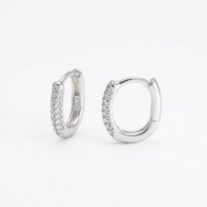 925 Sterling Silver Pave Zirconia Oval Huggie Hoop Earrings