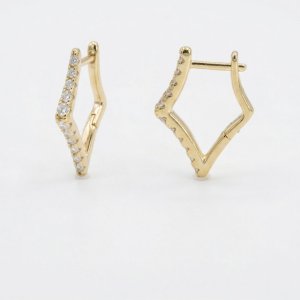 14K Gold Plated 925 Silver Geometric Rhombus Pavé Zirconia Earrings