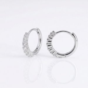 925 Sterling Silver Classic Small Pavé Zirconia Huggie Hoop Earrings