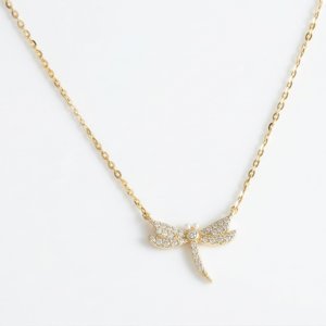 14K Gold Plated 925 Silver Dainty Dragonfly Zircon Necklace