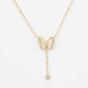 14K Gold Plated 925 Silver Sunray Butterfly Y-Necklace