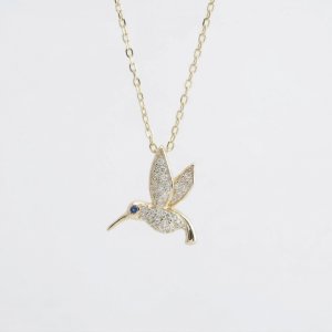 925 Sterling Silver Hummingbird Necklace - 14K Gold Plated Bird Jewelry