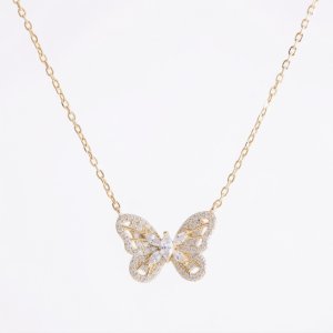 14K Gold Plated 925 Sterling Silver Filigree Butterfly Necklace