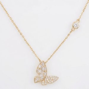 925 Sterling Silver 14K Gold Plated Asymmetric Butterfly Necklace with Station Stone
