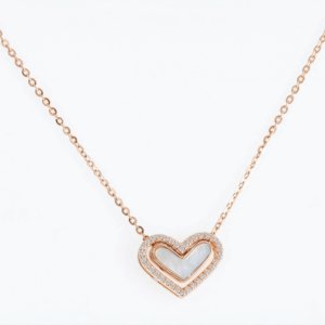 14K Rose Gold Plated 925 Silver Double Layer Pavé Heart Necklace