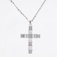 925 Sterling Silver Mixed-Cut Baguette & Round Zircon Cross Necklace