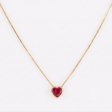 14K Gold Plated 925 Silver Ruby Red Heart Solitaire Necklace