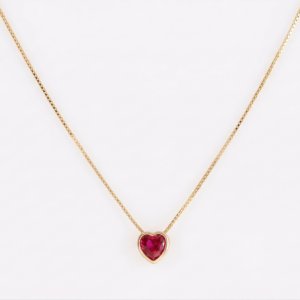 14K Gold Plated 925 Silver Ruby Red Heart Solitaire Necklace