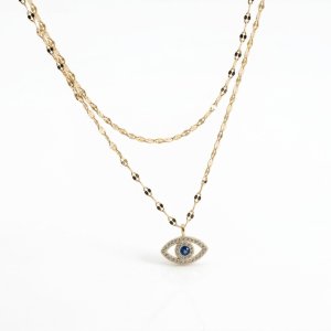 14K Gold Plated 925 Silver Layered Double Chain Evil Eye Necklace
