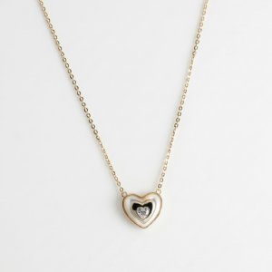 14K Gold Plated 925 Silver Mother of Pearl Layered Heart Necklace