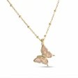 14K Gold Plated 925 Silver Pink Butterfly Necklace with Beaded Satellite Chain
