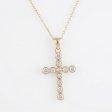 14K Gold Plated 925 Silver Bezel-Set Round Zirconia Cross Necklace