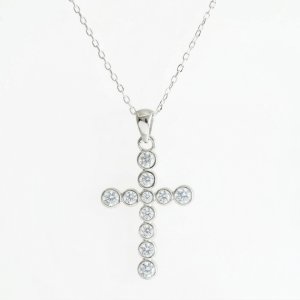 925 Sterling Silver Bezel-Set "Bubble" Cross Necklace