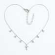 925 Sterling Silver Mini Cross Station Necklace with 6 Floating Zirconia