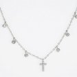 925 Sterling Silver Mini Cross Station Necklace with 6 Floating Zirconia