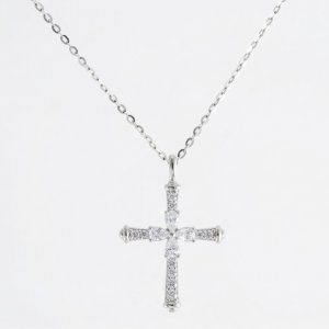 925 Sterling Silver Pear-Cut Floral Center Cross Necklace