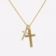 14K Gold Plated 925 Sterling Silver Double Cross Pendant Necklace