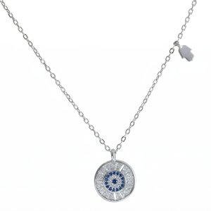 925 Sterling Silver Evil Eye Necklace with Hamsa Hand Charm