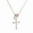 14K Rose Gold Plated 925 Silver Triple Ring Bail Cross Necklace
