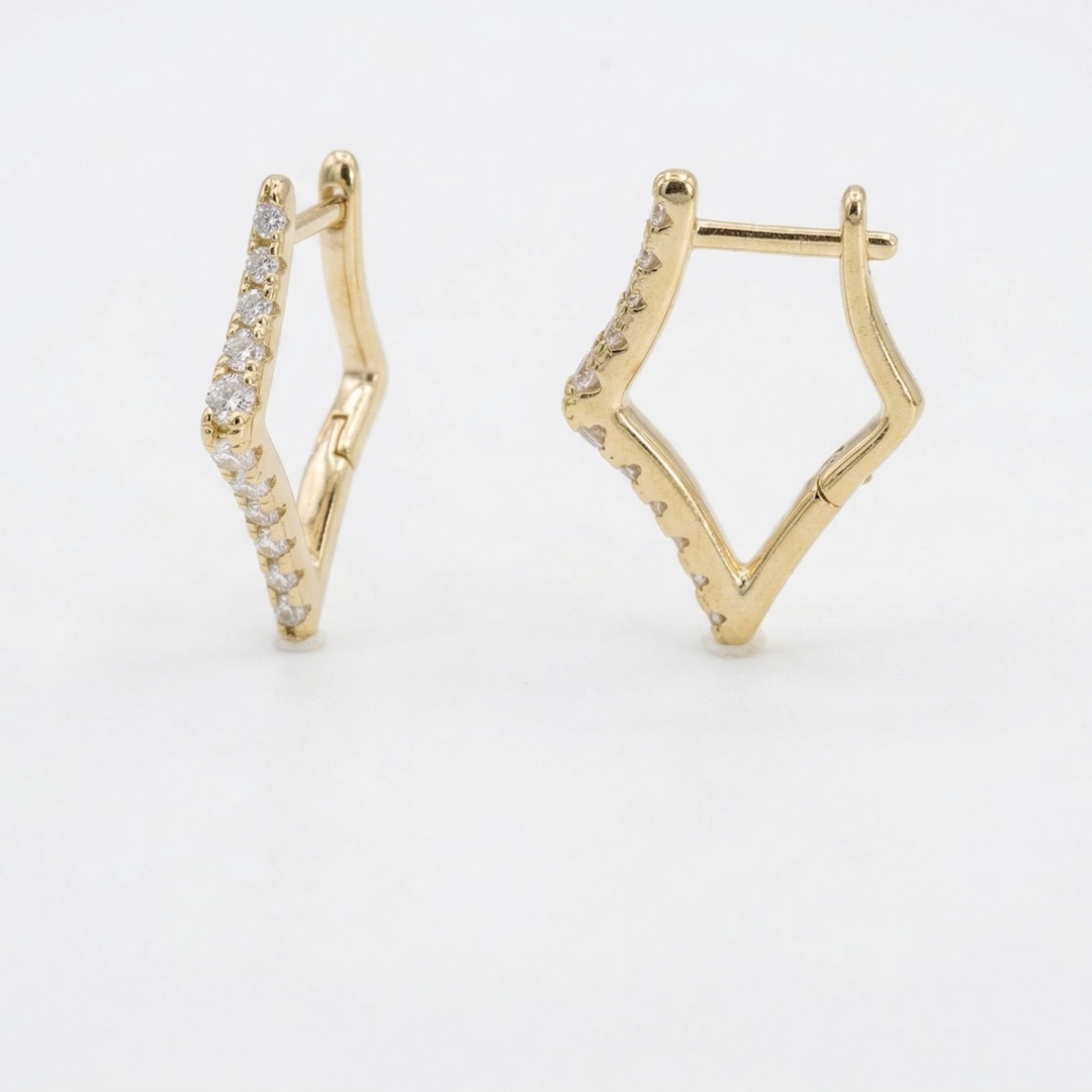 14K Gold Plated 925 Silver Geometric Rhombus Pavé Zirconia Earrings