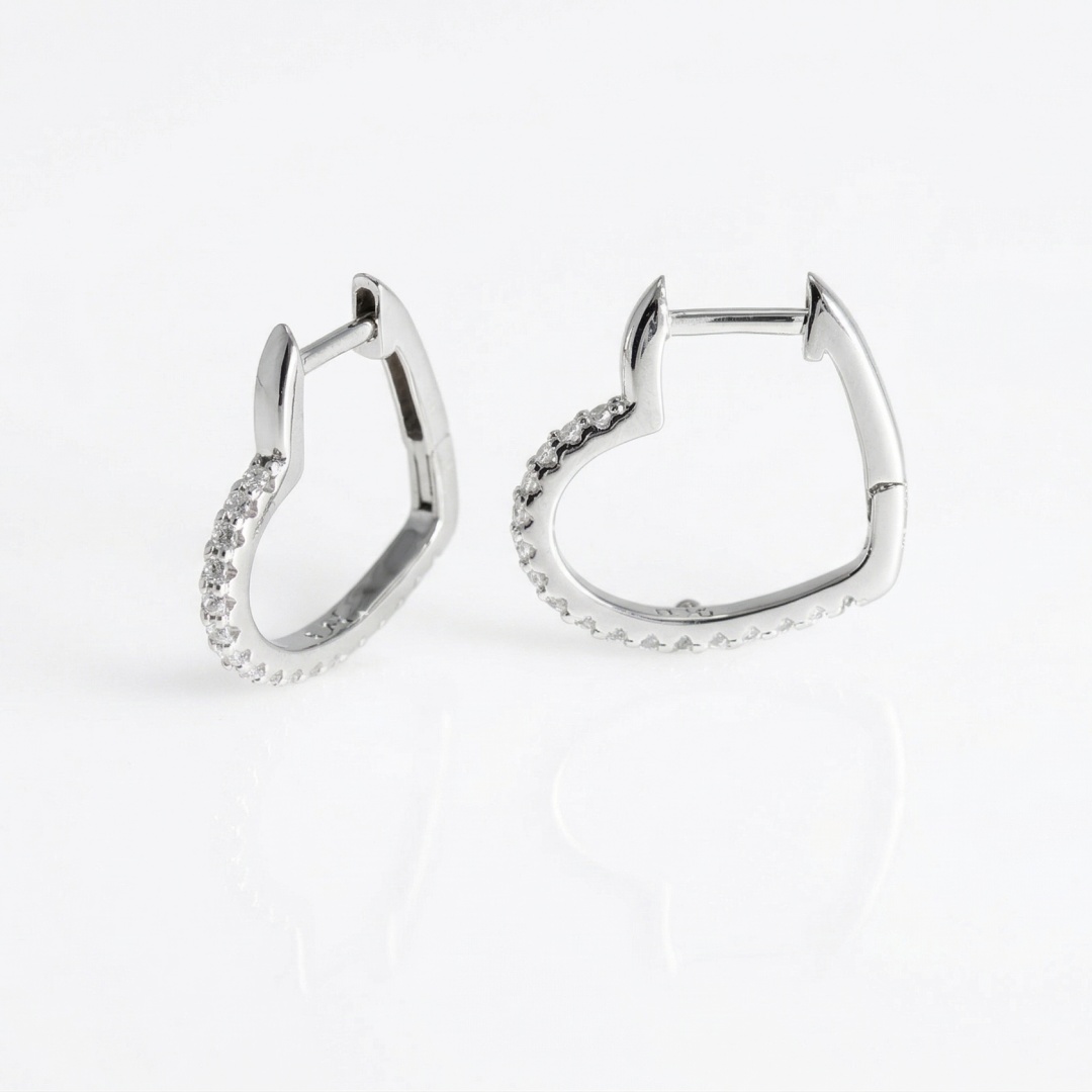 925 Sterling Silver Dainty Half-Pavé Heart Huggie Earrings