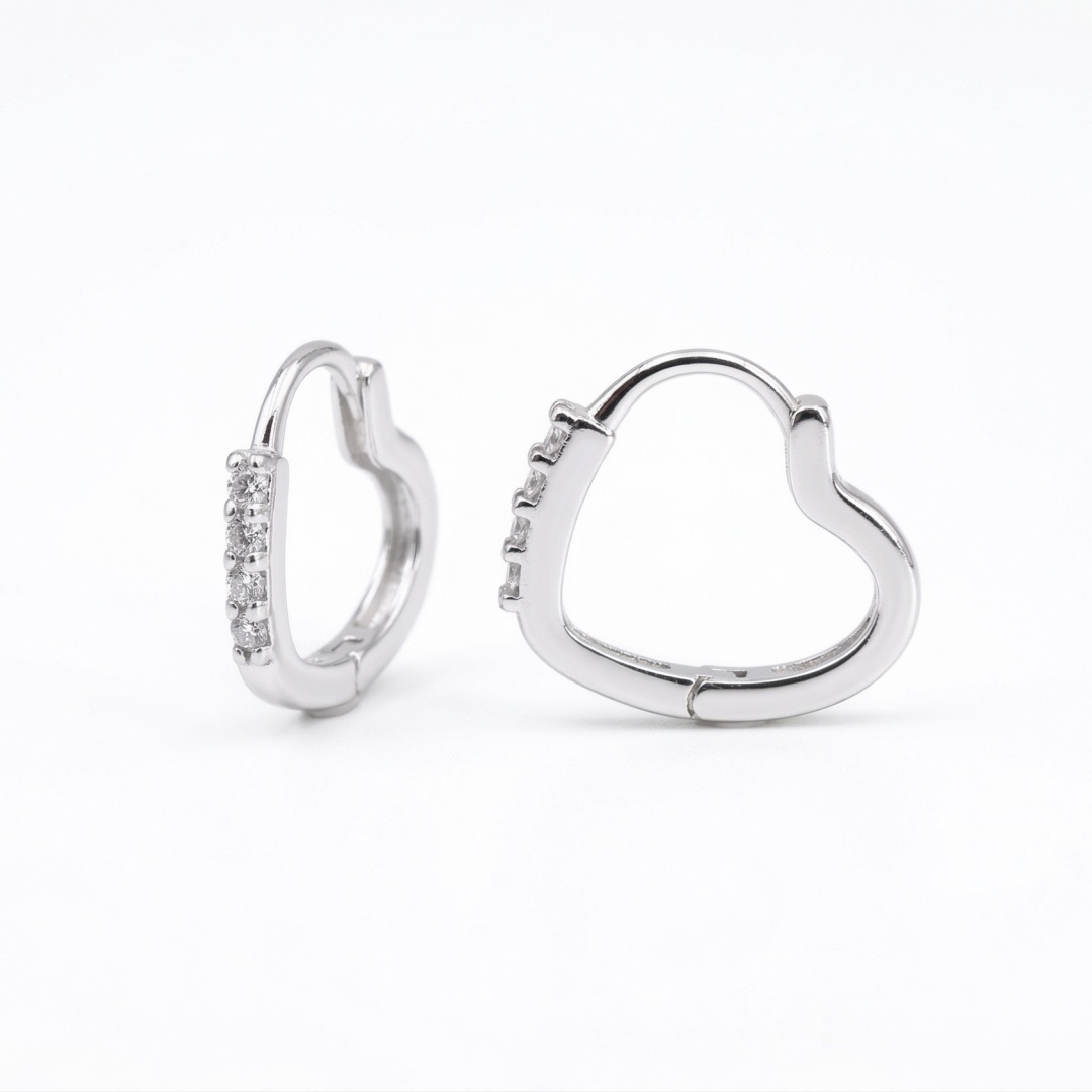 925 Sterling Silver Minimalist Heart Huggie Hoop Earrings