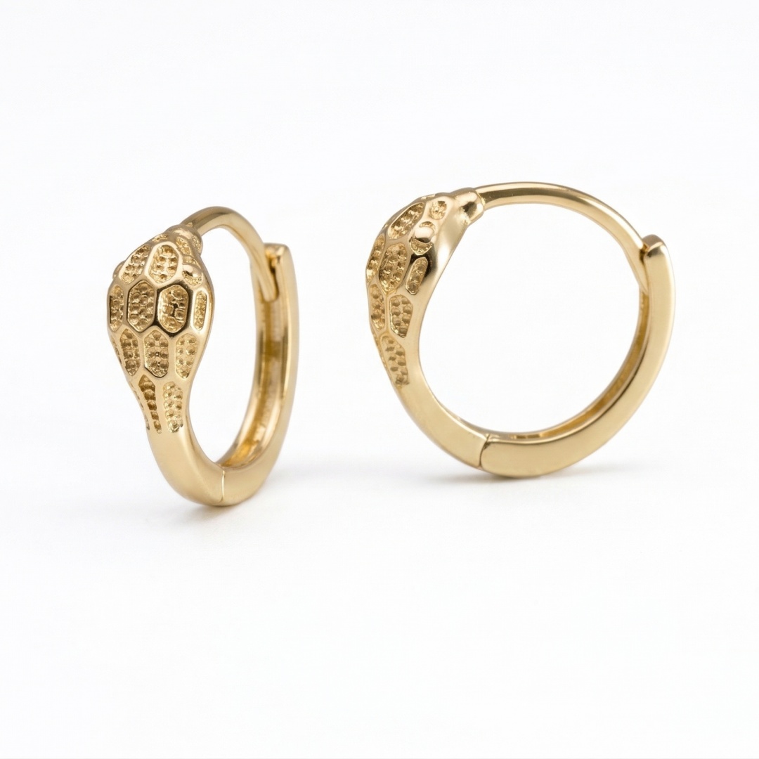 14K Gold Plated 925 Silver Vintage Honeycomb Textured Huggie Hoops