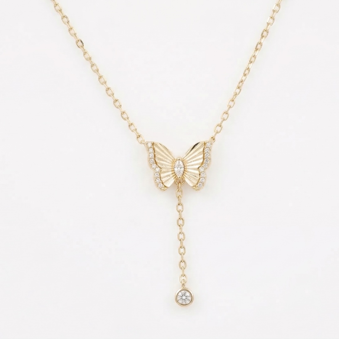 14K Gold Plated 925 Silver Sunray Butterfly Y-Necklace