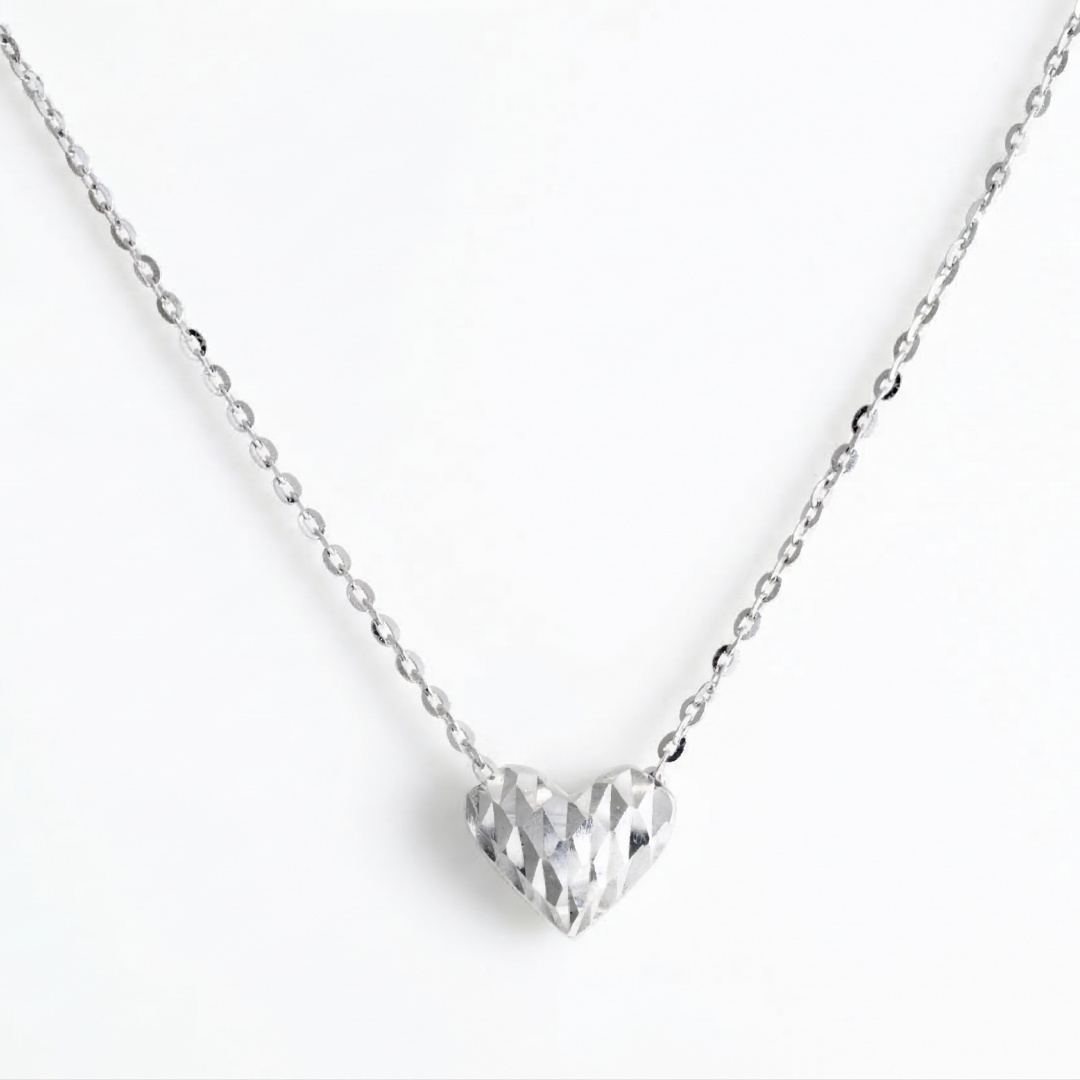 925 Sterling Silver Faceted Geometric Heart Necklace
