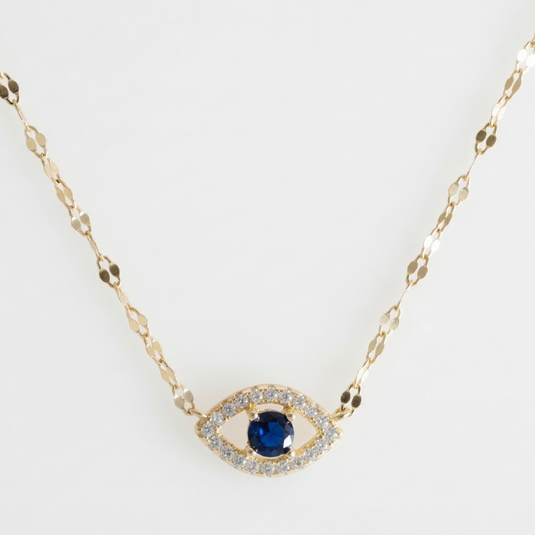 14K Gold Plated 925 Silver Blue Evil Eye Protection Necklace