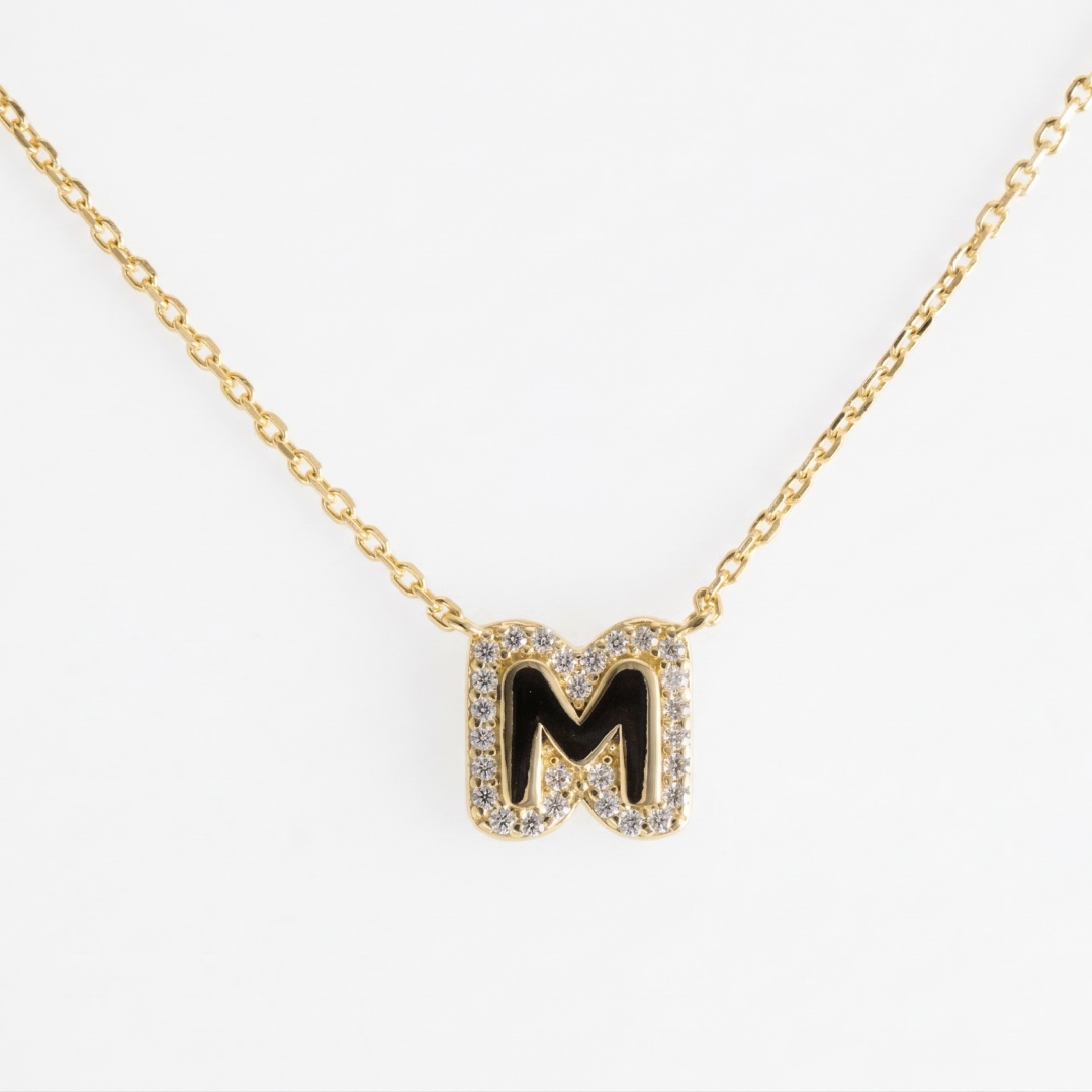 14K Gold Plated 925 Silver Initial M Letter Pendant Necklace