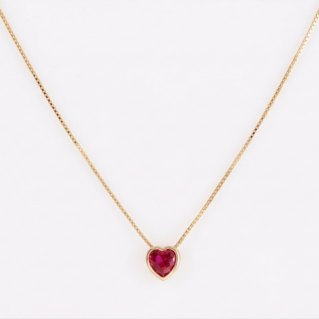 14K Gold Plated 925 Silver Ruby Red Heart Solitaire Necklace